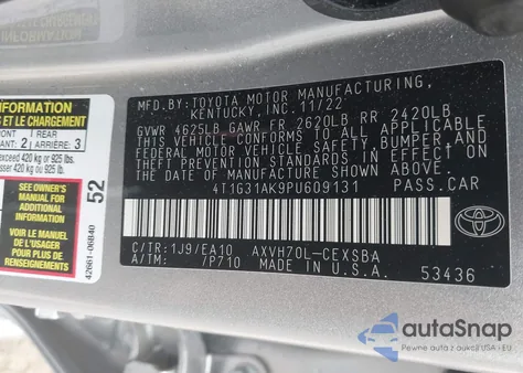 2023 Toyota Camry Se Hybrid from USA, damaged, VIN 4T1G31AK9PU609131